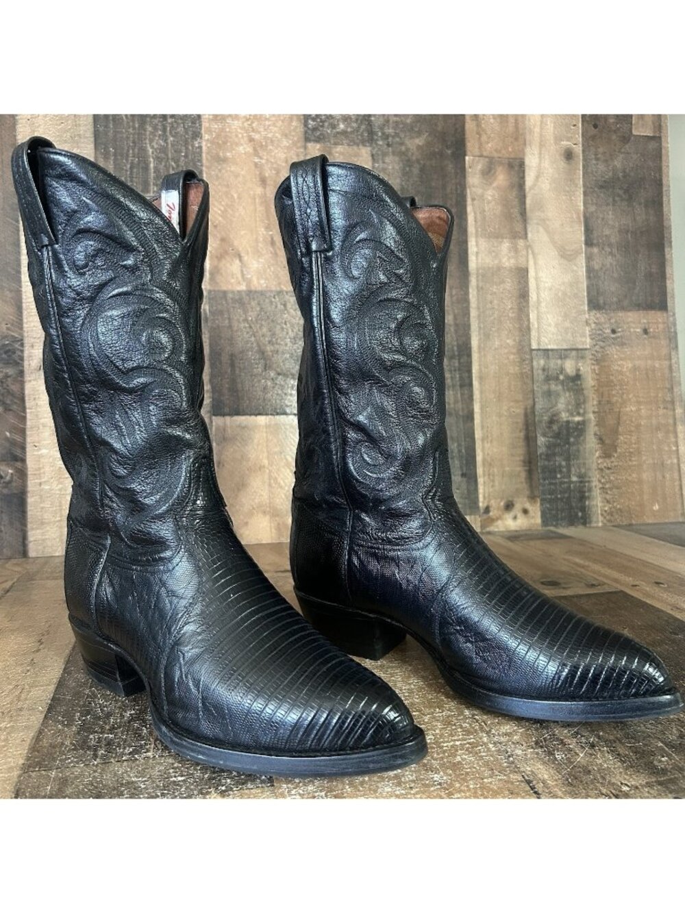 Tony Lama Vintage Teju Lizard Black Western Cowboy Boots Mens 9.5 EE